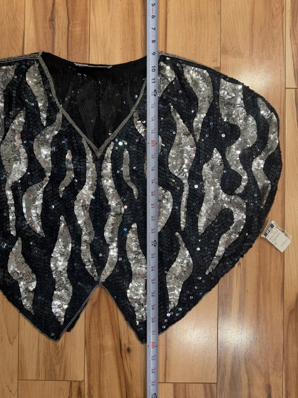 St. Honore NWT Vintage 100% Silk Black & Silver Zebra Sequin Top OS